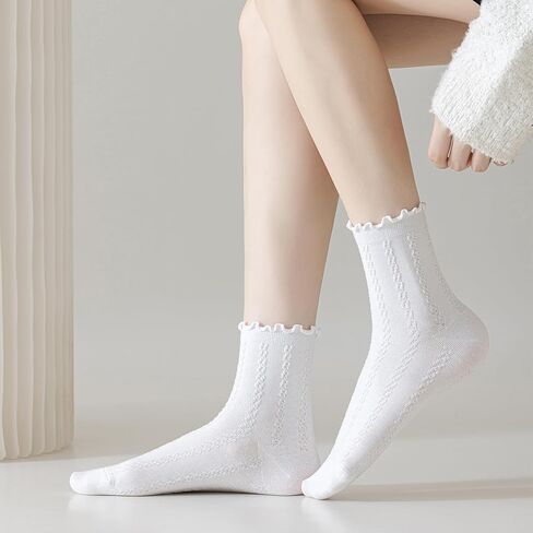 جوارب نسائية مكشكشة من Mcool Mary، جوارب كاجوال لطيفة للكاحل، جوارب بيضاء مريحة من القطن المحبوك للنساء، عبوة من 6 قطع in Kuwait