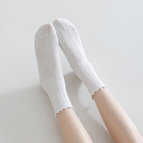 جوارب نسائية مكشكشة من Mcool Mary، جوارب كاجوال لطيفة للكاحل، جوارب بيضاء مريحة من القطن المحبوك للنساء، عبوة من 6 قطع in Kuwait