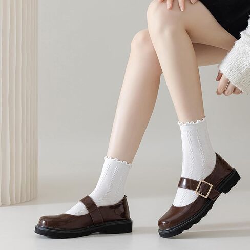 جوارب نسائية مكشكشة من Mcool Mary، جوارب كاجوال لطيفة للكاحل، جوارب بيضاء مريحة من القطن المحبوك للنساء، عبوة من 6 قطع in Kuwait