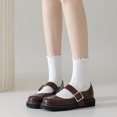 جوارب نسائية مكشكشة من Mcool Mary، جوارب كاجوال لطيفة للكاحل، جوارب بيضاء مريحة من القطن المحبوك للنساء، عبوة من 6 قطع in Kuwait