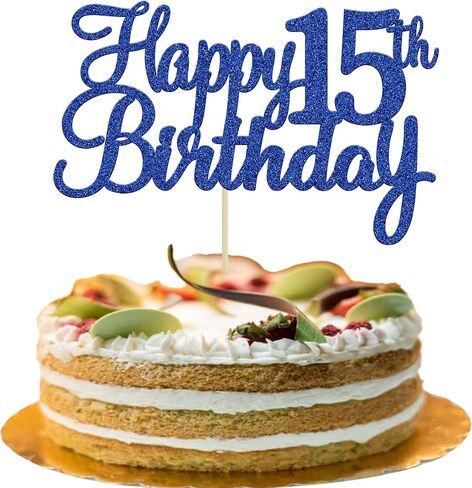 Gyufise 1Pc Happy 15th Birthday Cake Topper Blue Glitter 15th Birthday Cake Pick Cheers to 15 Years Old Fifteen Fabulous Cake Decorations for 15th Birthday Theme Party Supplies in Saudi Arabia