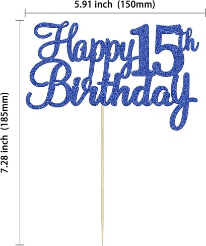 Gyufise 1Pc Happy 15th Birthday Cake Topper Blue Glitter 15th Birthday Cake Pick Cheers to 15 Years Old Fifteen Fabulous Cake Decorations for 15th Birthday Theme Party Supplies in Saudi Arabia