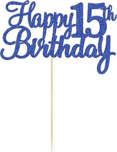 Gyufise 1Pc Happy 15th Birthday Cake Topper Blue Glitter 15th Birthday Cake Pick Cheers to 15 Years Old Fifteen Fabulous Cake Decorations for 15th Birthday Theme Party Supplies in Saudi Arabia