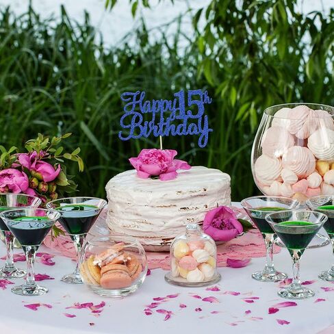 Gyufise 1Pc Happy 15th Birthday Cake Topper Blue Glitter 15th Birthday Cake Pick Cheers to 15 Years Old Fifteen Fabulous Cake Decorations for 15th Birthday Theme Party Supplies in Saudi Arabia