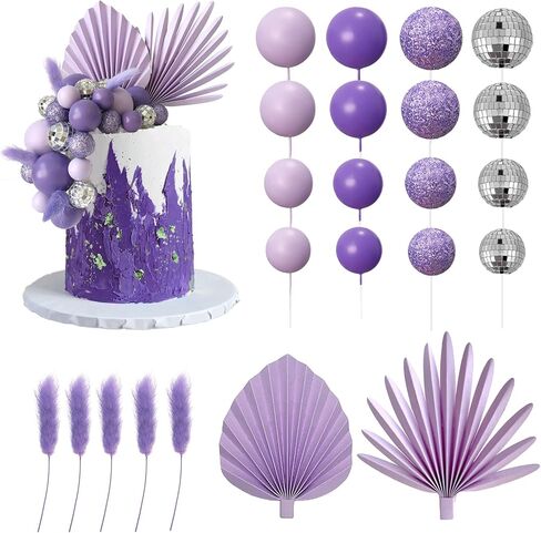 38 PCS Balls Cake Toppers Palm Leaves Cake Decorations for Birthday Wedding Baby Shower Party Supplies Mother's Day (Rose Gold) in Kuwait