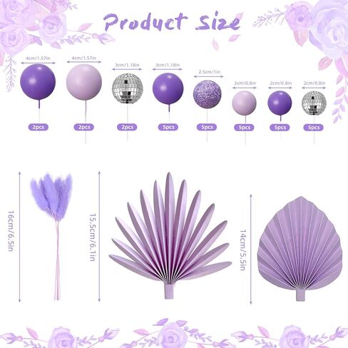 38 PCS Balls Cake Toppers Palm Leaves Cake Decorations for Birthday Wedding Baby Shower Party Supplies Mother's Day (Rose Gold) in Kuwait