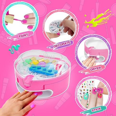 BATTOP Kids Nail Polish Set for Girls, Nail Art Kit for Kids with All-in-One Organizer Nail Dryer, Polish, Stickers, Gems, Filer - Ideas Gift for Girls 6 7 8 9 10 11 12 - Dress-Up Toy in Kuwait