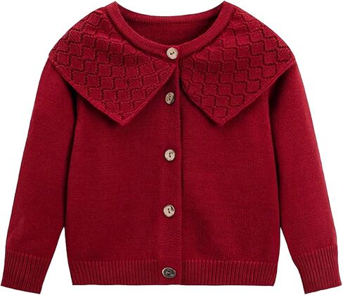 Riclena Girls Cardigan Sailor Neck Ruffled Solid Cute Front Button Down Knit Christmas Sweaters in Saudi Arabia
