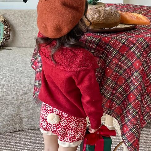 Riclena Girls Cardigan Sailor Neck Ruffled Solid Cute Front Button Down Knit Christmas Sweaters in Saudi Arabia
