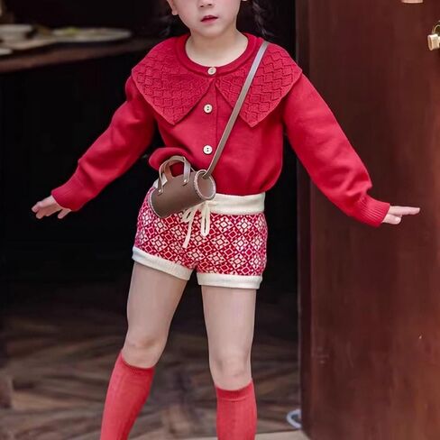 Riclena Girls Cardigan Sailor Neck Ruffled Solid Cute Front Button Down Knit Christmas Sweaters in Saudi Arabia