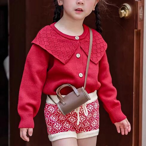 Riclena Girls Cardigan Sailor Neck Ruffled Solid Cute Front Button Down Knit Christmas Sweaters in Saudi Arabia