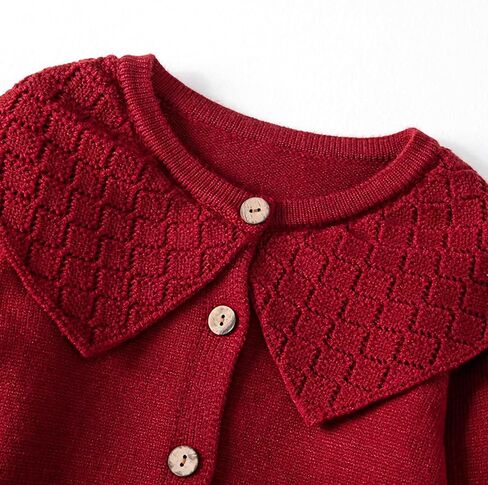 Riclena Girls Cardigan Sailor Neck Ruffled Solid Cute Front Button Down Knit Christmas Sweaters in Saudi Arabia