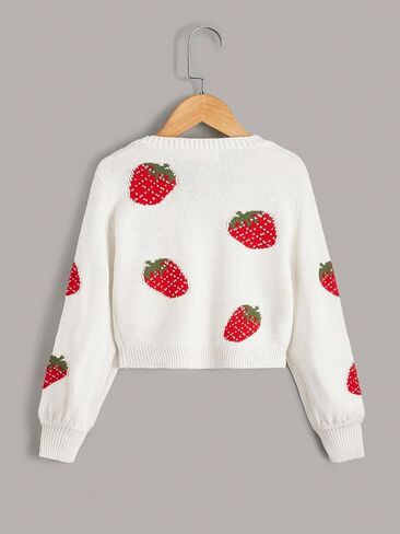 WDIRARA Girl's Strawberry Printed Button Front Long Sleeve Casual Cardigan Sweaters in Saudi Arabia