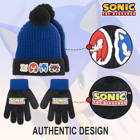 مجموعة قبعة وقفازات الشتاء القنفذ سونيك - قبعة سونيك زرقاء للأولاد من عمر 5 إلى 13 عامًا - مجموعة قبعة الشتاء مع وشاح وقفازات in Kuwait