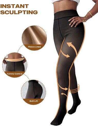 CHICME أفضل عروض التسوق Chic Me 2-Pack ارتفاع الخصر الصوف مبطن الجوارب وهمية شفافة جوارب طويلة الحرارية طماق in Kuwait