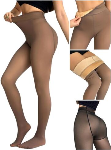 CHICME أفضل عروض التسوق Chic Me 2-Pack ارتفاع الخصر الصوف مبطن الجوارب وهمية شفافة جوارب طويلة الحرارية طماق in Kuwait