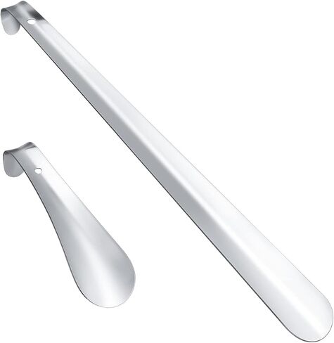 قطعتان من لبيسة الأحذية المصنوعة من الفولاذ المقاوم للصدأ، رافعة أحذية بمقبض طويل، لبيسة حذاء طويلة 16.5 بوصة وبوق حذاء محمول بمقبض 6 بوصة للحمل والرجال والنساء وكبار السن والأطفال in Kuwait