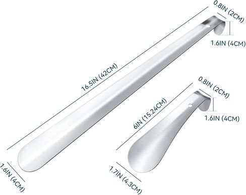 قطعتان من لبيسة الأحذية المصنوعة من الفولاذ المقاوم للصدأ، رافعة أحذية بمقبض طويل، لبيسة حذاء طويلة 16.5 بوصة وبوق حذاء محمول بمقبض 6 بوصة للحمل والرجال والنساء وكبار السن والأطفال in Kuwait