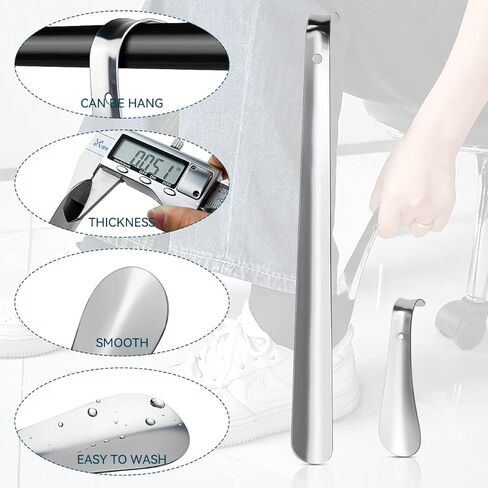 قطعتان من لبيسة الأحذية المصنوعة من الفولاذ المقاوم للصدأ، رافعة أحذية بمقبض طويل، لبيسة حذاء طويلة 16.5 بوصة وبوق حذاء محمول بمقبض 6 بوصة للحمل والرجال والنساء وكبار السن والأطفال in Kuwait