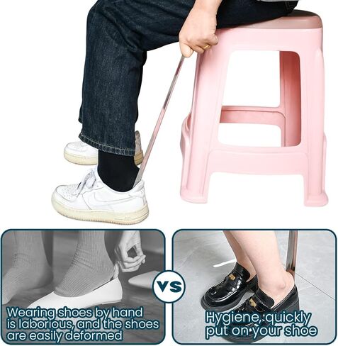 قطعتان من لبيسة الأحذية المصنوعة من الفولاذ المقاوم للصدأ، رافعة أحذية بمقبض طويل، لبيسة حذاء طويلة 16.5 بوصة وبوق حذاء محمول بمقبض 6 بوصة للحمل والرجال والنساء وكبار السن والأطفال in Kuwait