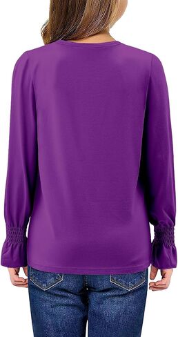 storeofbaby Girls Casual Long Sleeve Shirts Loose Ruffle Tunic Tops Smocked Cuff Blouses 4-13 Years in Kuwait