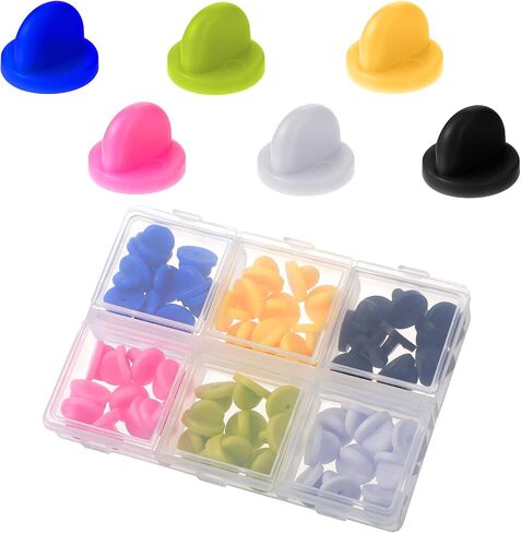 60 PCS Rubber Pin Backs, Lapel Pin Backs PVC Rubber Pin Backs Pin Safety Backs for Brooch Tie Hat Badge Insignia Lapel Pin Backings Pin Cap Keepers with Storage Case for Uniform Badges, Multicolor in Saudi Arabia