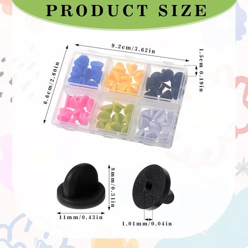 60 PCS Rubber Pin Backs, Lapel Pin Backs PVC Rubber Pin Backs Pin Safety Backs for Brooch Tie Hat Badge Insignia Lapel Pin Backings Pin Cap Keepers with Storage Case for Uniform Badges, Multicolor in Saudi Arabia