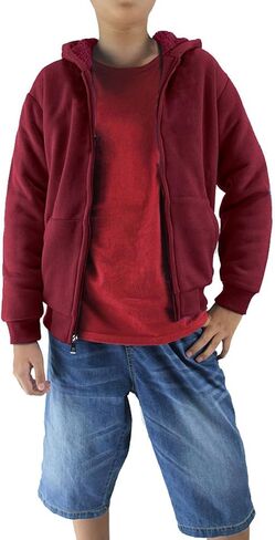 Boys' Fashion Zip Up Hoodie Plain Comfort Fleece Jacket Youth Heavyweight Sherpa Lined Sweatshirts in Saudi Arabia