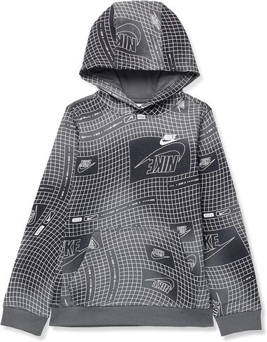 Nike Boy's NSW Club All Over Print Pullover Hoodie (Little Kids/Big Kids) Black/Iron Grey/Photo Blue SM (8 Big Kid) in Saudi Arabia