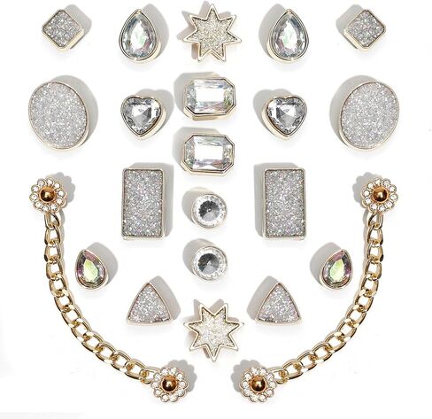 Bling Shoe Charms for Women, 22Pcs Sparkling Gems Rhinestones Shoe Decoration Charms, Girly Shoe Chains for Clog Sandals, DIY Shoe Accessories for Party Favor in Saudi Arabia