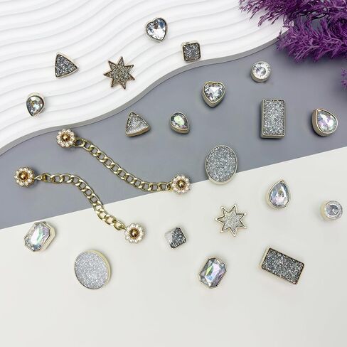 Bling Shoe Charms for Women, 22Pcs Sparkling Gems Rhinestones Shoe Decoration Charms, Girly Shoe Chains for Clog Sandals, DIY Shoe Accessories for Party Favor in Saudi Arabia