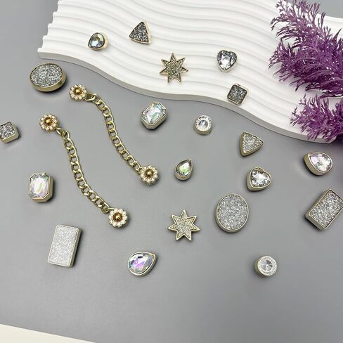 Bling Shoe Charms for Women, 22Pcs Sparkling Gems Rhinestones Shoe Decoration Charms, Girly Shoe Chains for Clog Sandals, DIY Shoe Accessories for Party Favor in Saudi Arabia