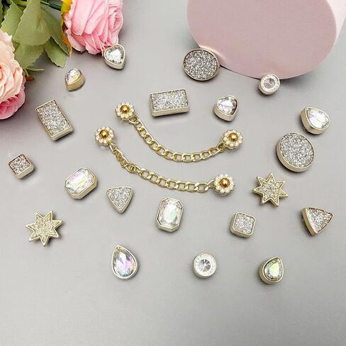 Bling Shoe Charms for Women, 22Pcs Sparkling Gems Rhinestones Shoe Decoration Charms, Girly Shoe Chains for Clog Sandals, DIY Shoe Accessories for Party Favor in Saudi Arabia