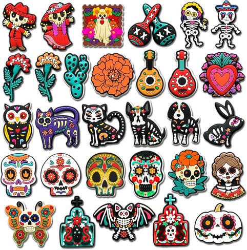 28 30Pcs Mexican Shoe Charms Decoration for Adult, Fiesta Day of the Dead Croc Pins for Shoes Clog Sandals in Saudi Arabia