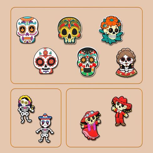 28 30Pcs Mexican Shoe Charms Decoration for Adult, Fiesta Day of the Dead Croc Pins for Shoes Clog Sandals in Saudi Arabia