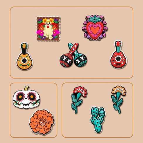 28 30Pcs Mexican Shoe Charms Decoration for Adult, Fiesta Day of the Dead Croc Pins for Shoes Clog Sandals in Saudi Arabia