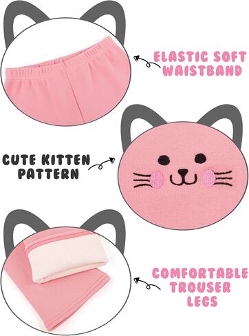 Cooraby 3 Pack Girls Fleece Lined Leggings Cotton Kitty Printed Winter Warm Tights Thick Elastic Thermal Pants for Kids in Kuwait