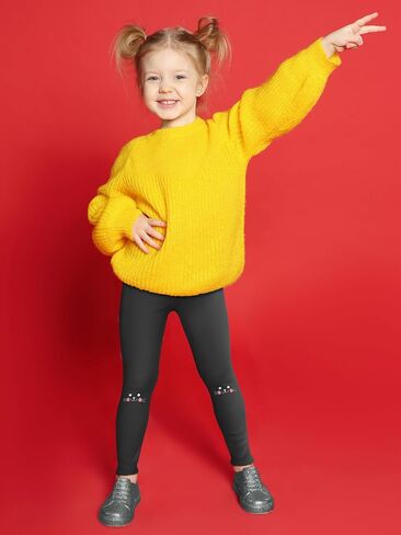 Cooraby 3 Pack Girls Fleece Lined Leggings Cotton Kitty Printed Winter Warm Tights Thick Elastic Thermal Pants for Kids in Kuwait