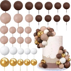 32 PCS Ball Cake Picks Colorful Ball Shaped Cake Topper Pearl Balls Cupcake Cake Insert Topper for Birthday Party Wedding Decoration Supplies (Pink Yellow Blue Purple Green)