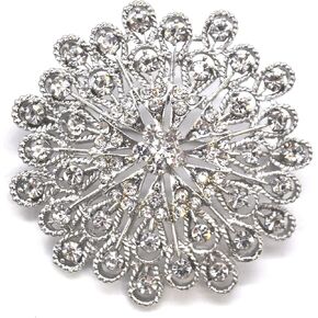 Belagio Enterprises 2-1/2-inch x 3-inch Oval Rhinestone Brooch 1 Piece, Silver/Crystal