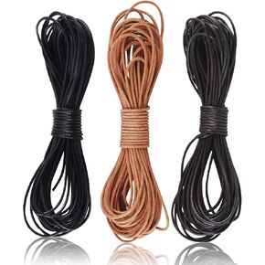 3 لفات 5.5 ياردة × 2 مم من جلد البقر المستدير من الحبال الجلدية حبل سلسلة لصنع المجوهرات وقلادة السوار وصنع المجوهرات وأحبال صناعة يدوية، أسود، بني داكن، سلك جلد طبيعي بني طبيعي in Kuwait