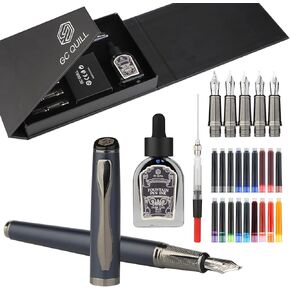 GC QUILL Calligraphy Fountain Pen Set - Includes 5 Nibs, Ink Bottle, Ink Refill Converter and 18 Ink Cartridges, Gift for Writing Journaling Calligraphy - MU-25