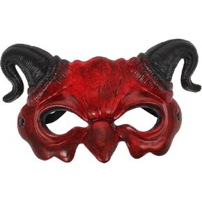 STOBOK Halloween Devil Mask Horror Half Face Mask Scary Horn Ghost Mask Monster Cosplay Mask for Halloween Cosplay Costume Brown