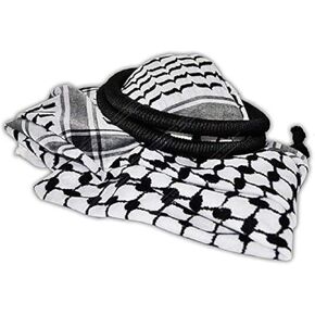 LION OF JUDAH MARKET Black & White Middle Eastern Arab Kafiya Keffiyeh with Aqel Rope