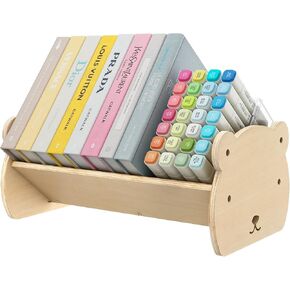 Wooden Desktop Bookcase Small Book Shelf Cookbooks Toddler Books Organizer for Home Office Kitchen Living Room Playroom