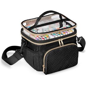 Marker Organizer Case for 100 Markers, Marker Storage Organizer Bag with Divider and Shoulder Strap, Marker Travel Carrying Case with 3 Pockets, Black (Patented Design)