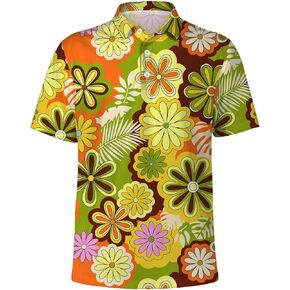 Funny Golf Shirts for Men,Funny Golf Polos for Men Short Sleeve,Mens 70s 80s Outfit Funny Hawaiian Golf Shirt