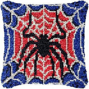 Latch Hook Pillowcase Kits Spider Web Latch Hook kit Pillow Cover Throw Pillow Embroidery Craft Kits for Beginner DIY Latch Hook Rug Kit with Printed Canvas Christmas Decoration 43x43cm