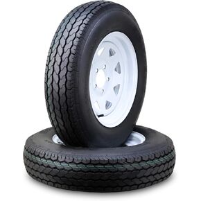 Free Country Trailer Tire Wheel Assembly ST205/75D15 6-Ply C 101M 5 Lug on 5" PCD White Spoke Rim,SET 2