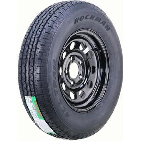ROCKMAN Trailer Tire Wheel Assembly ST205/75R15 8-Ply D 107M 5 Lug on 4.5" PCD Black Mod Rim